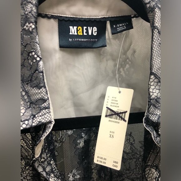 Anthropologie Maeve Womens Button Down Blouse‎ Black XS lace sheer NWT - Picture 12 of 14